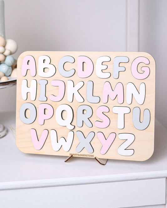 Wooden Alphabet Puzzle for Kids - Pink