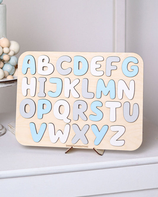 Wooden Alphabet Puzzle for Kids - Blue