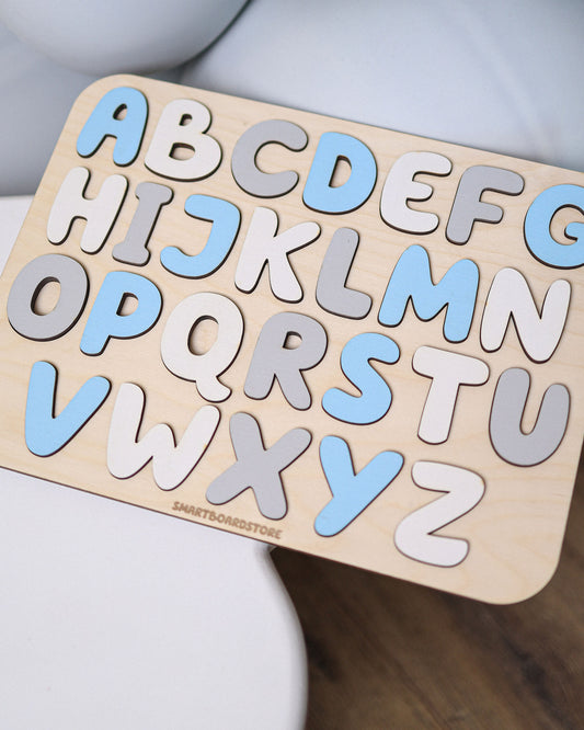 Wooden Alphabet Puzzle for Kids - Blue