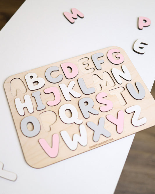 Wooden Alphabet Puzzle for Kids - Pink