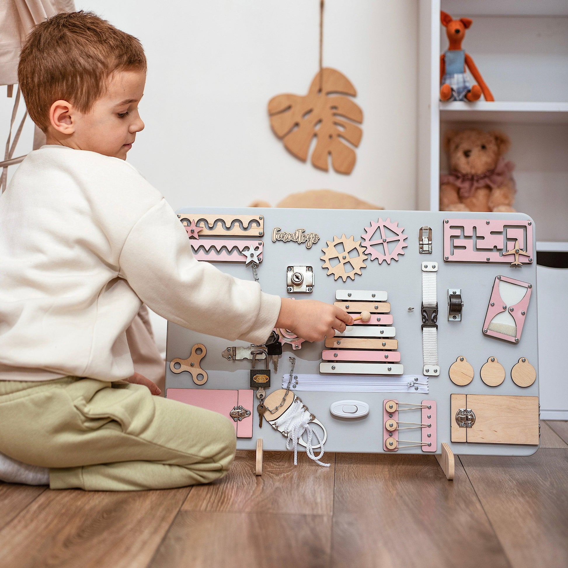 Busy Board for Girls – Medium Montessori Sensory Board for Toddlers - FurniToys