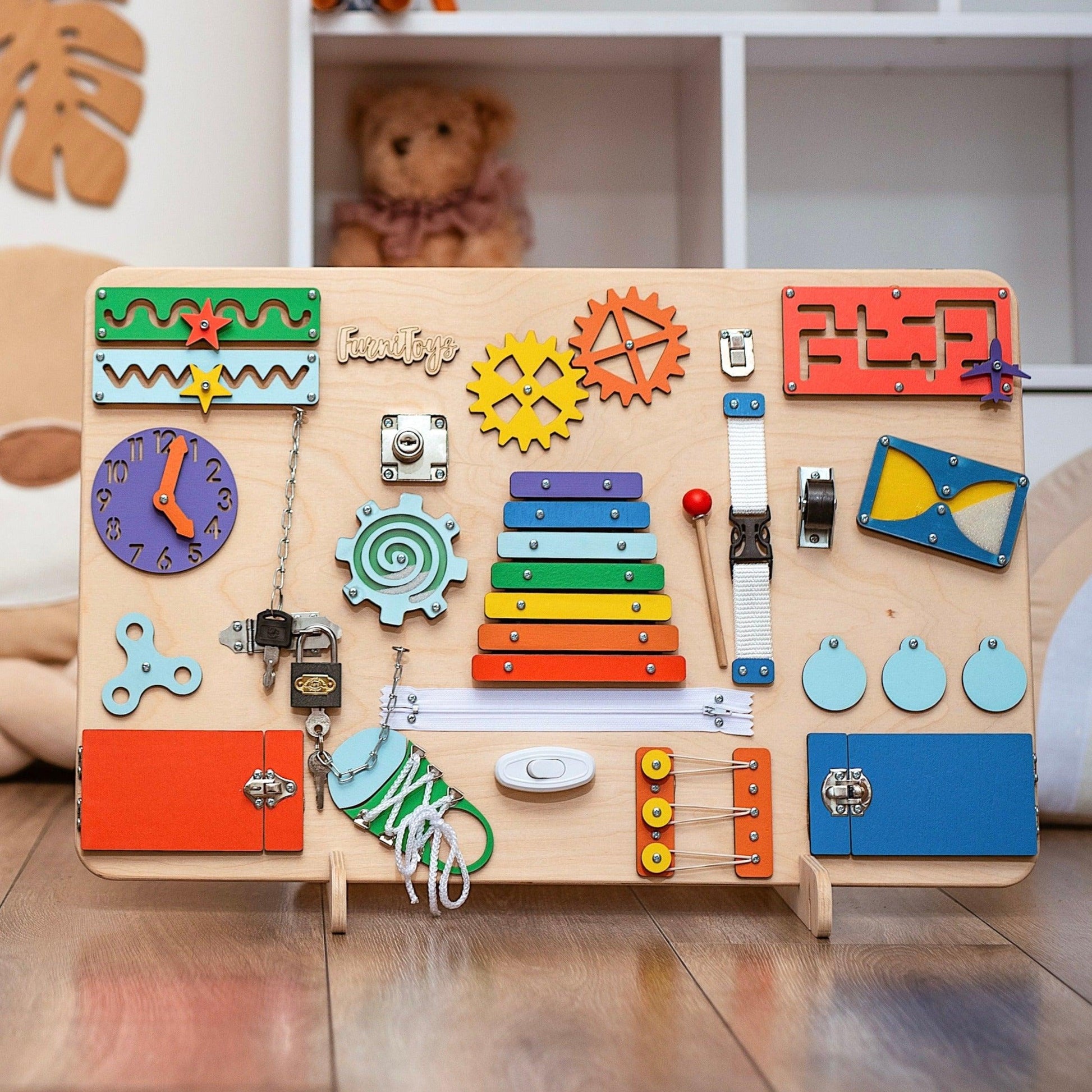 Busy Board – Medium Montessori Sensory Board for Toddlers - FurniToys