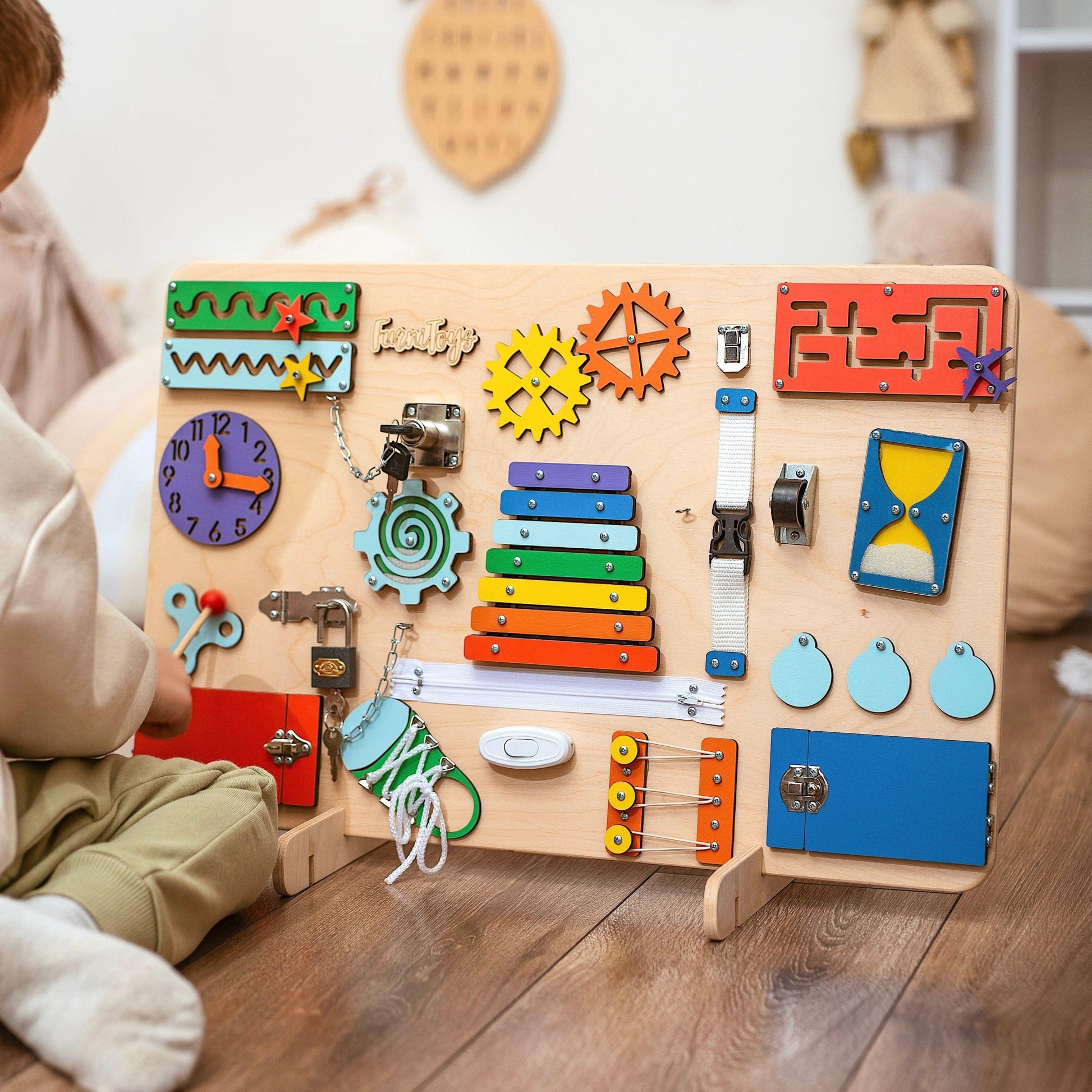 Busy Board – Medium Montessori Sensory Board for Toddlers - FurniToys